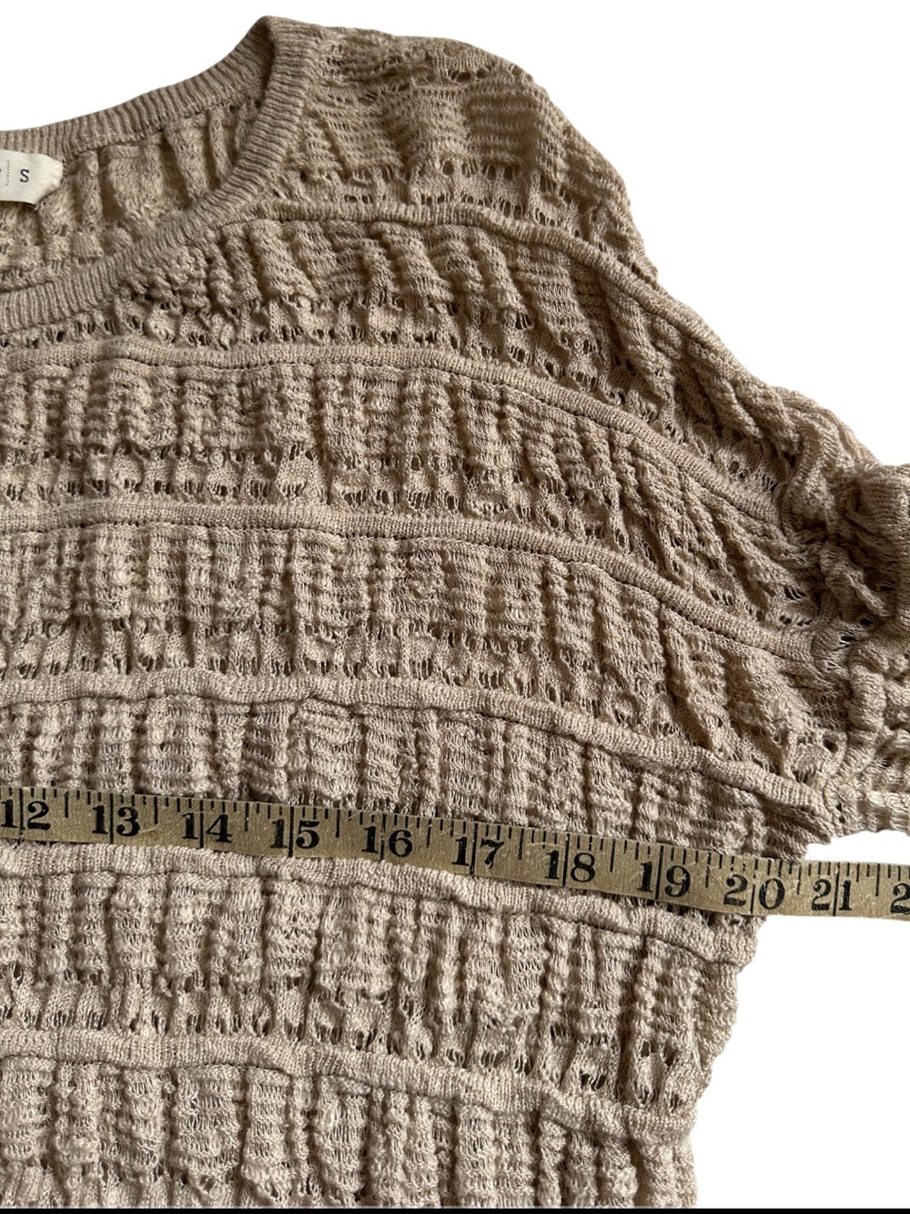 Natural Life Emily Textured Open Knit Sweater Size S Beige Cropped Boho - Picture 9 of 11
